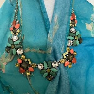 Stella & Dot Elodie Necklace MultiColor Coral Orange Blue Green Boho Festival